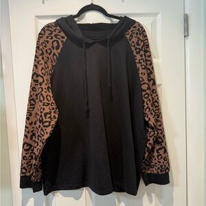 SHEIN Black and Brown Leopard Print Hoodie